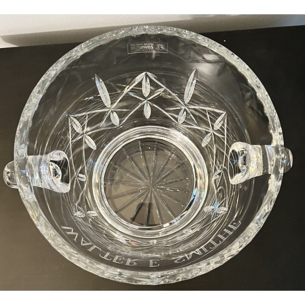 Genuine Hand Cut Zawiecie 24%  Lead Clear Crystal Ice Bucket With Handle Poland - Picture 7 of 8